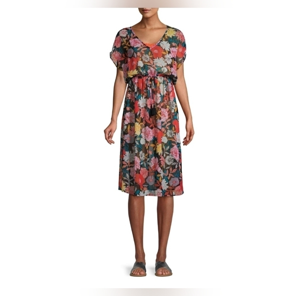 Bunde Only:Stylish floral chiffon midi w two side slits Women's Swimsuit coverup
